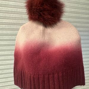 Sofia Cashmere Women's Burgundy &  Light Pink -Pom Pom is dyed fox  Like new
